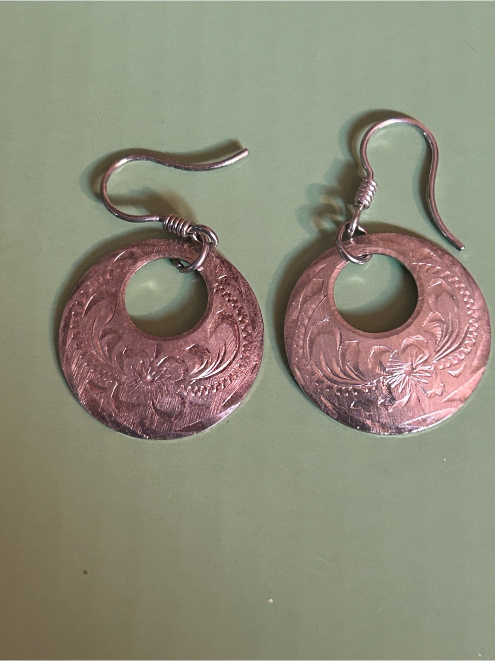 Sterling Silver Floral Engraved Hoop Drop Earrings - Women's Jewelry